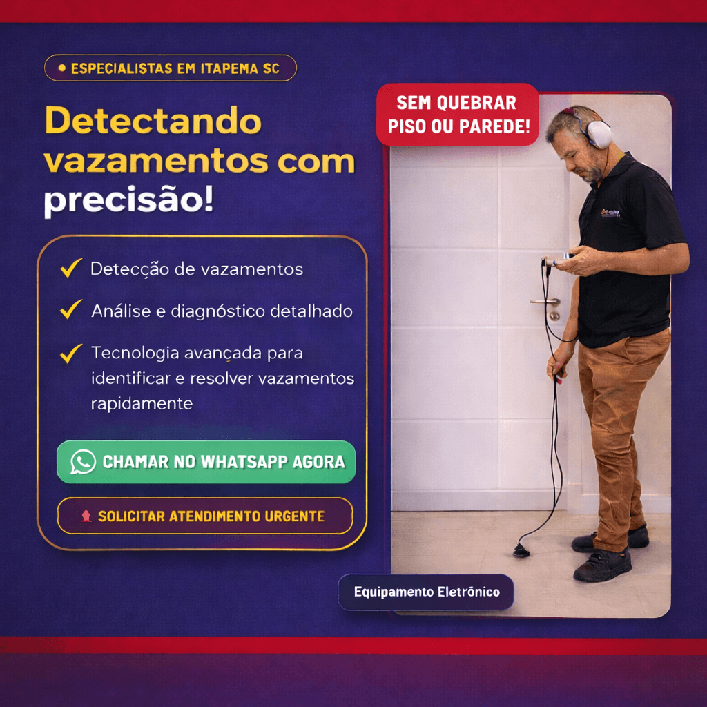 Técnico M4 Soluções detectando vazamento em Itapema